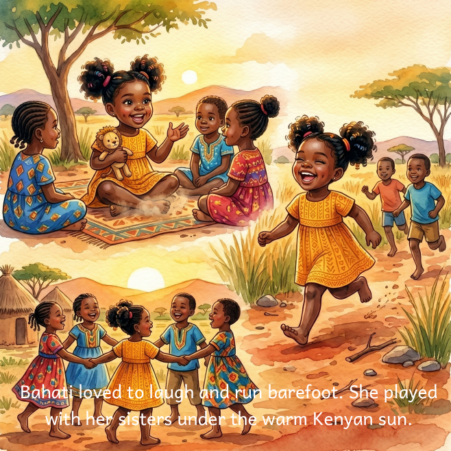 Bahati children's book showing an African village adventure